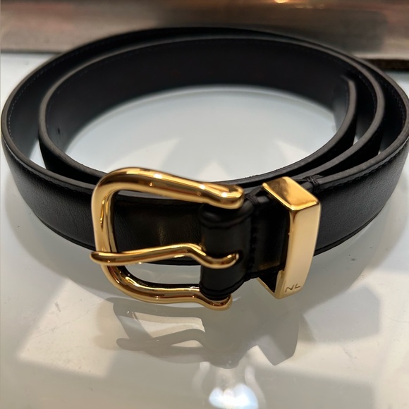 Nili Lotan - LOUISE BELT FLAT CALFSKIN Black Leather Belt w Gold Hardware - Picture 5 of 8